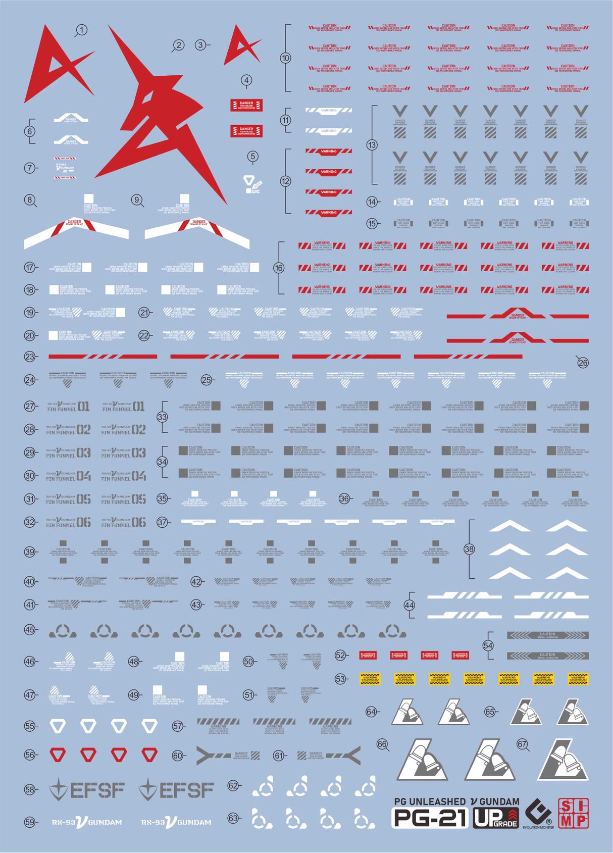 EVO - E-PG21 (UV) PG Unleashed RX-93 Nu Gundam Evolution Studio Decals