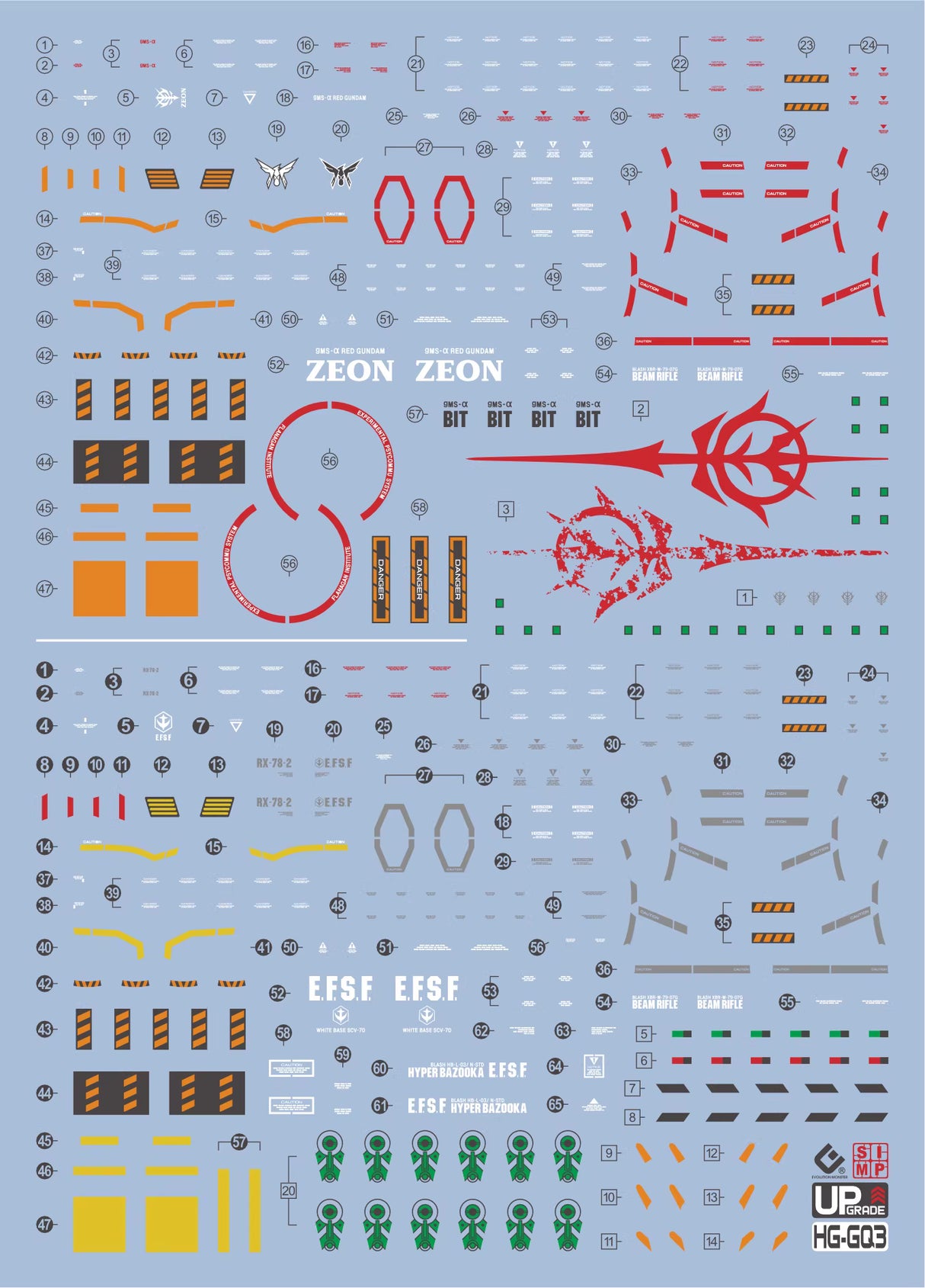 EVO - E-HG GQ-3 (UV) HG GQuuuuuuX Red Gundam & White Gundam Evolution Studio Decals