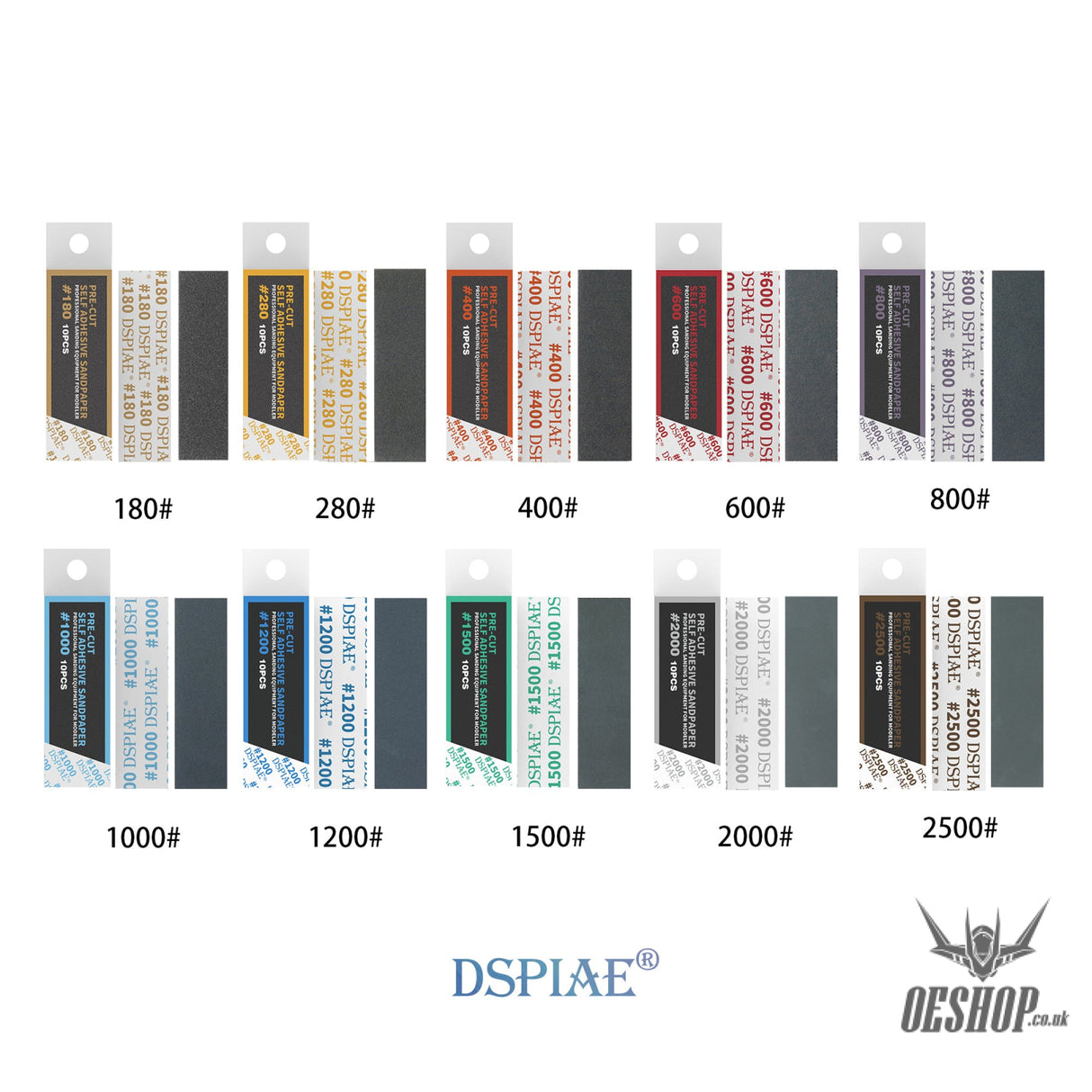Dspiae Msp 180-2500 Pre-Cut Self Adhesive Sandpaper 10Pcs