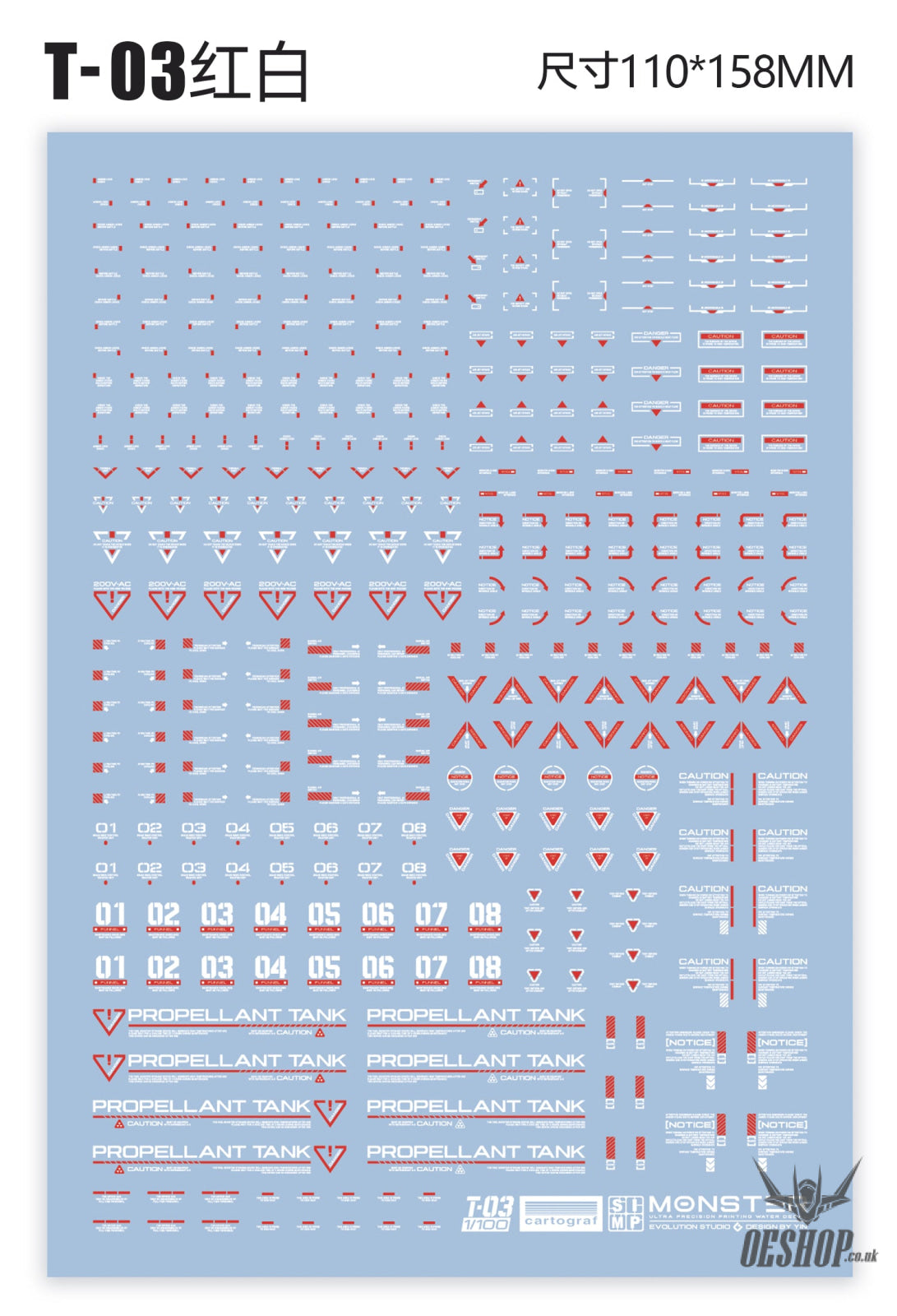 Evo 1/100 Monster Series Ultra High Definition Universal General Decals Evolution Studio T03 - Red