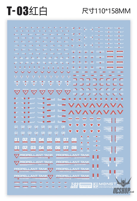 Evo 1/100 Monster Series Ultra High Definition Universal General Decals Evolution Studio T03 - Red