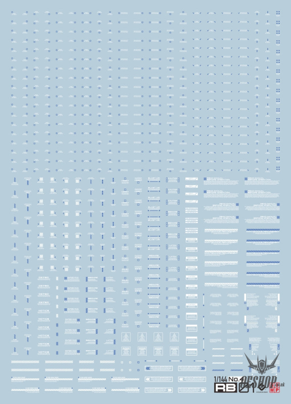 Evo Rb01 Rb02 Nc06 1/144 General Uv Fluorescent Evolution Studio Decals Rb01-4S White&blue