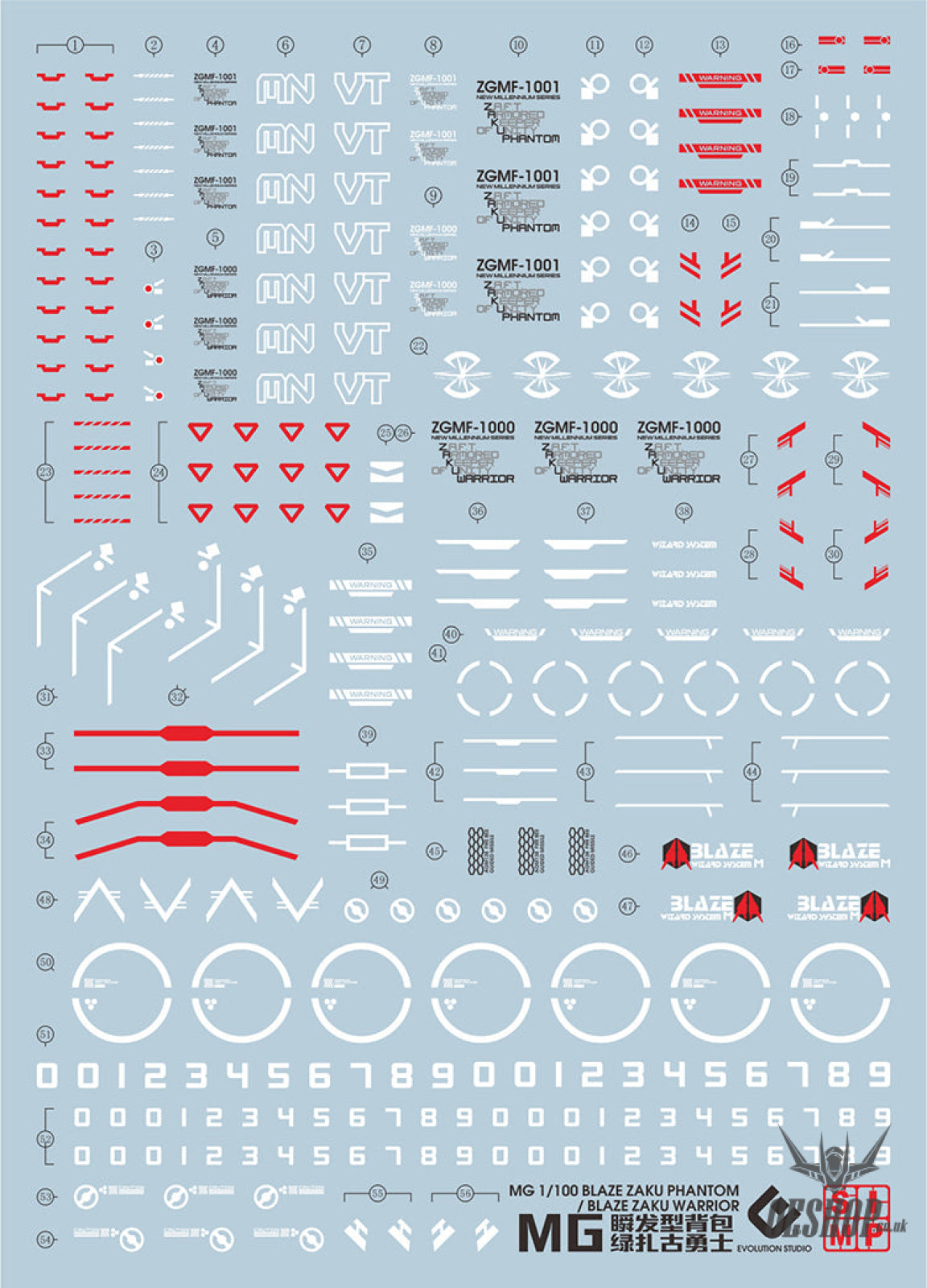 Evo - E-M172 (Uv) Mg Blaze Wizard Zaku Phantom Evolution Studio Decals