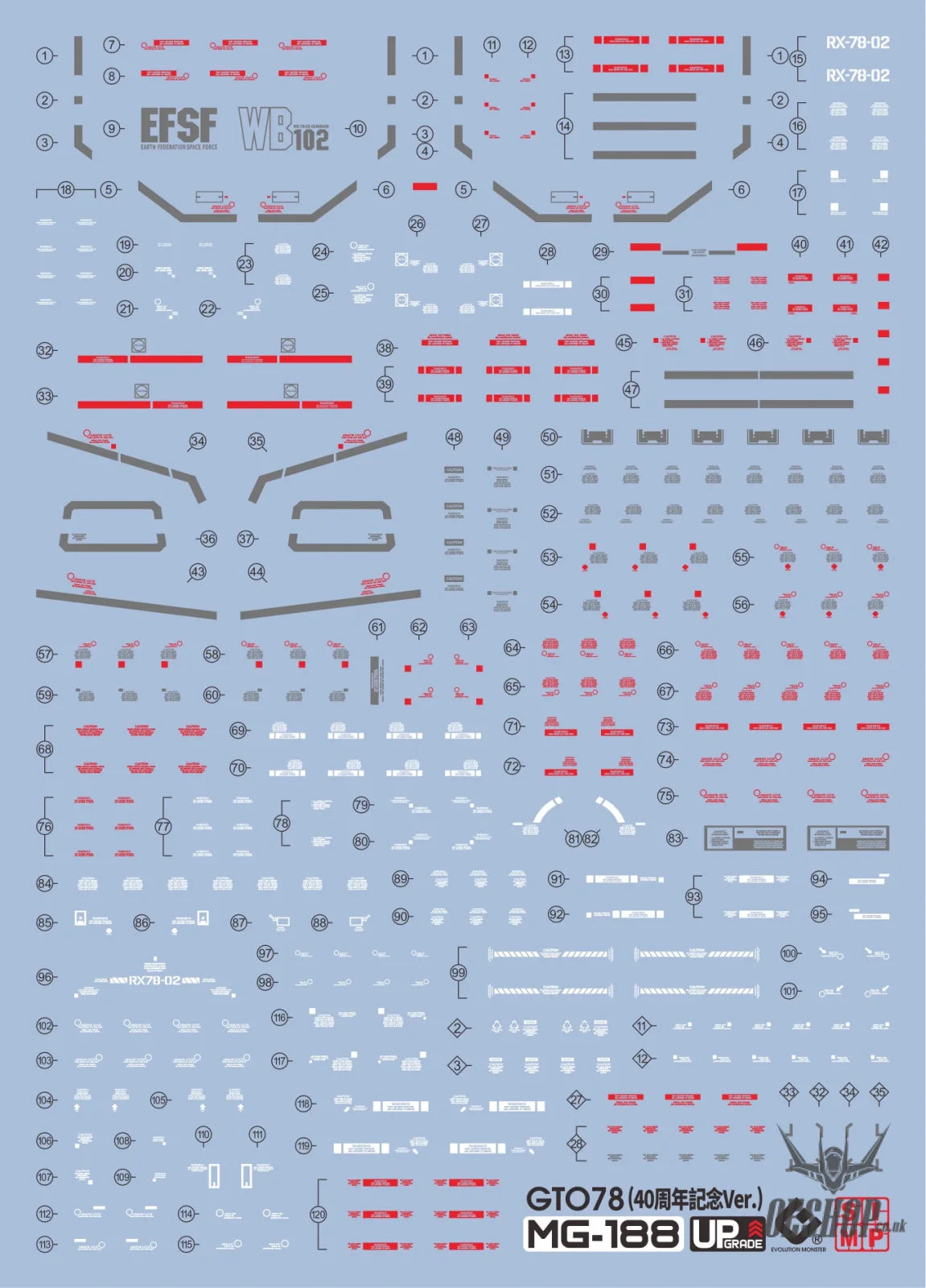 EVO - E-MG188 (UV) MG GTO78 + 40 Anniversary Edition Evolution Studio Decals Decals