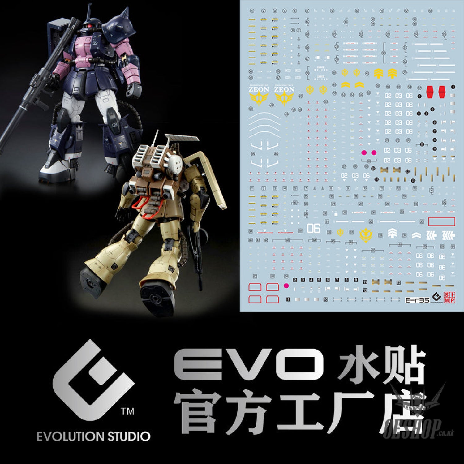 Evo E-R35 Rg Black 3Star & Minelayer Zaku Uv Evolution Studio Decals