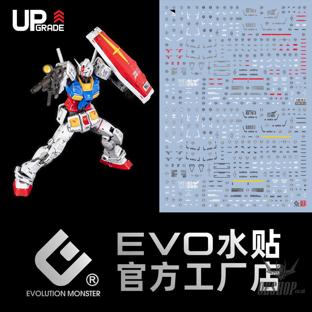 EVO E-RG40 RG GUNDAM RX78-2 Ver2.0 UV Evolution Studio Decals E-RG40 (Original version G3 Color) Decals