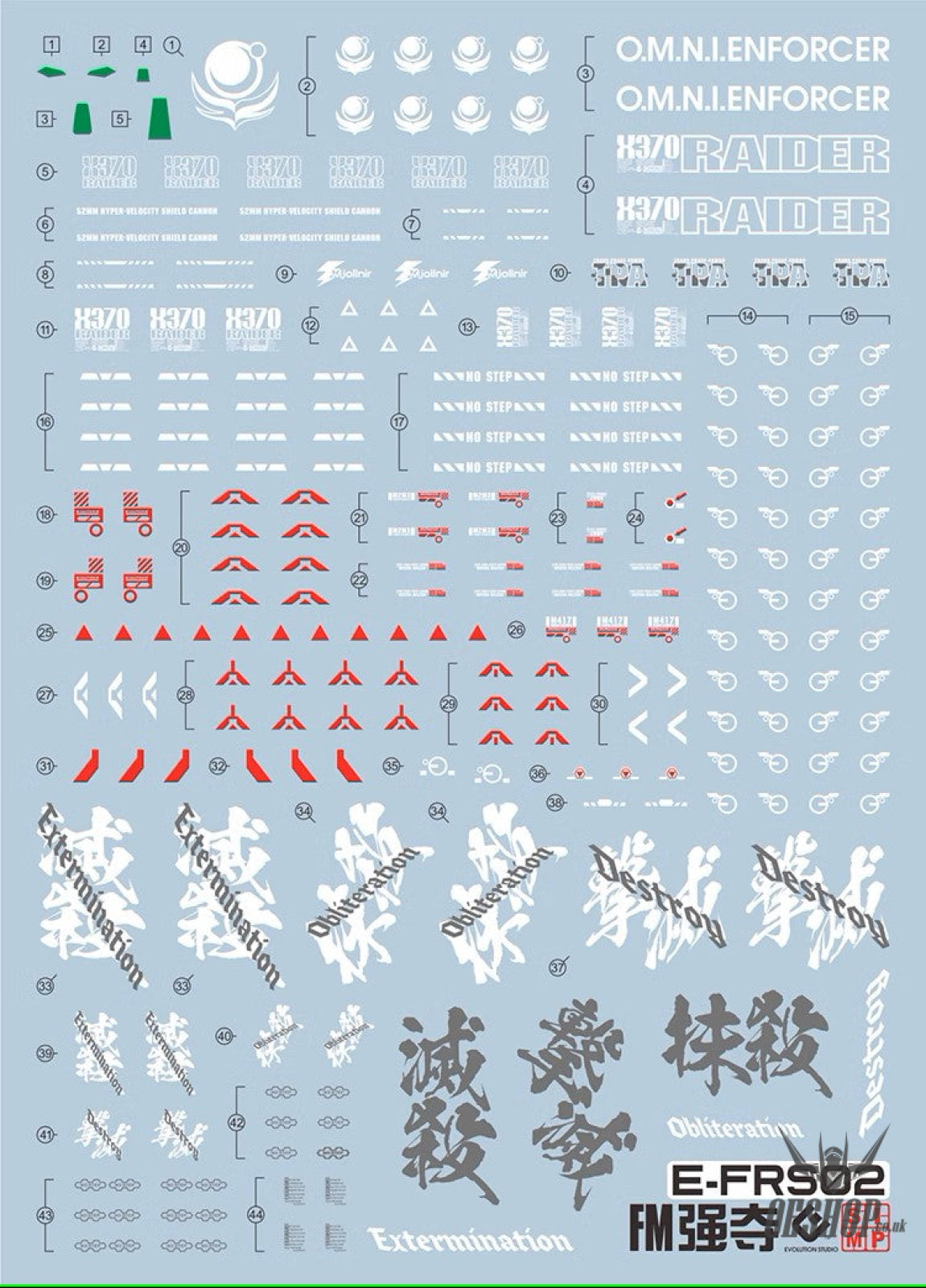 EVO - FM-FRS02 (UV) 1/100 Full Mechanics Gundam Seed GAT-X370 Raider Evolution Studio Decals Decals