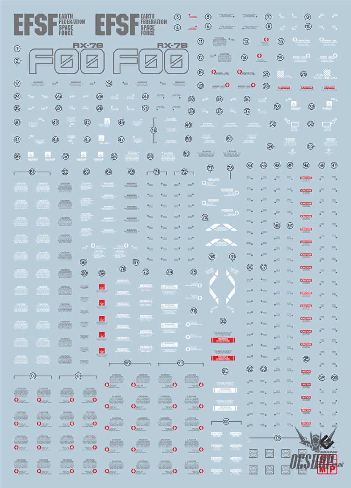 Evo - Mega-F00 (Uv) 1/48 Mega Size Rx-78F00 Evolution Studio Decals