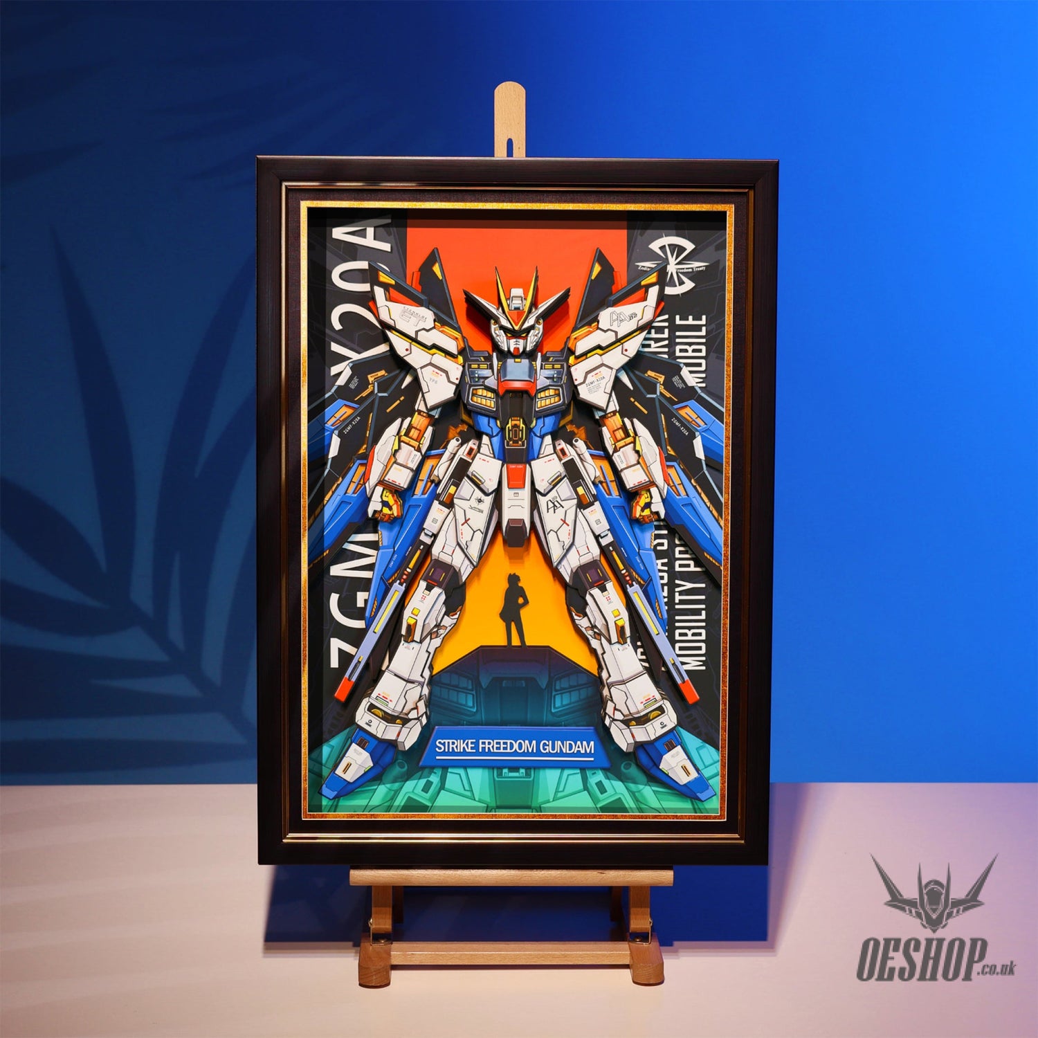 Framed Arts Handmade 3D Decor Paper Art Picture Mecha Robot ZGMF-X20A Black Frame Small 45x33cm Picture Frames