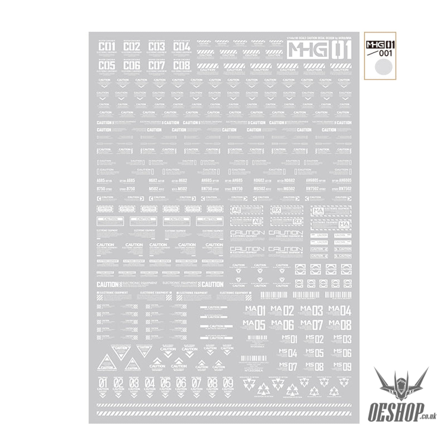 HobbyMio MHG01 Model Decals 1/144 Universal Warning Label With UV Options MHG01-001 White Decals