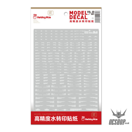HobbyMio VOL.03 Model Decals Horizontal Text Universal For Sci-fi Mechas With UV Options Decals