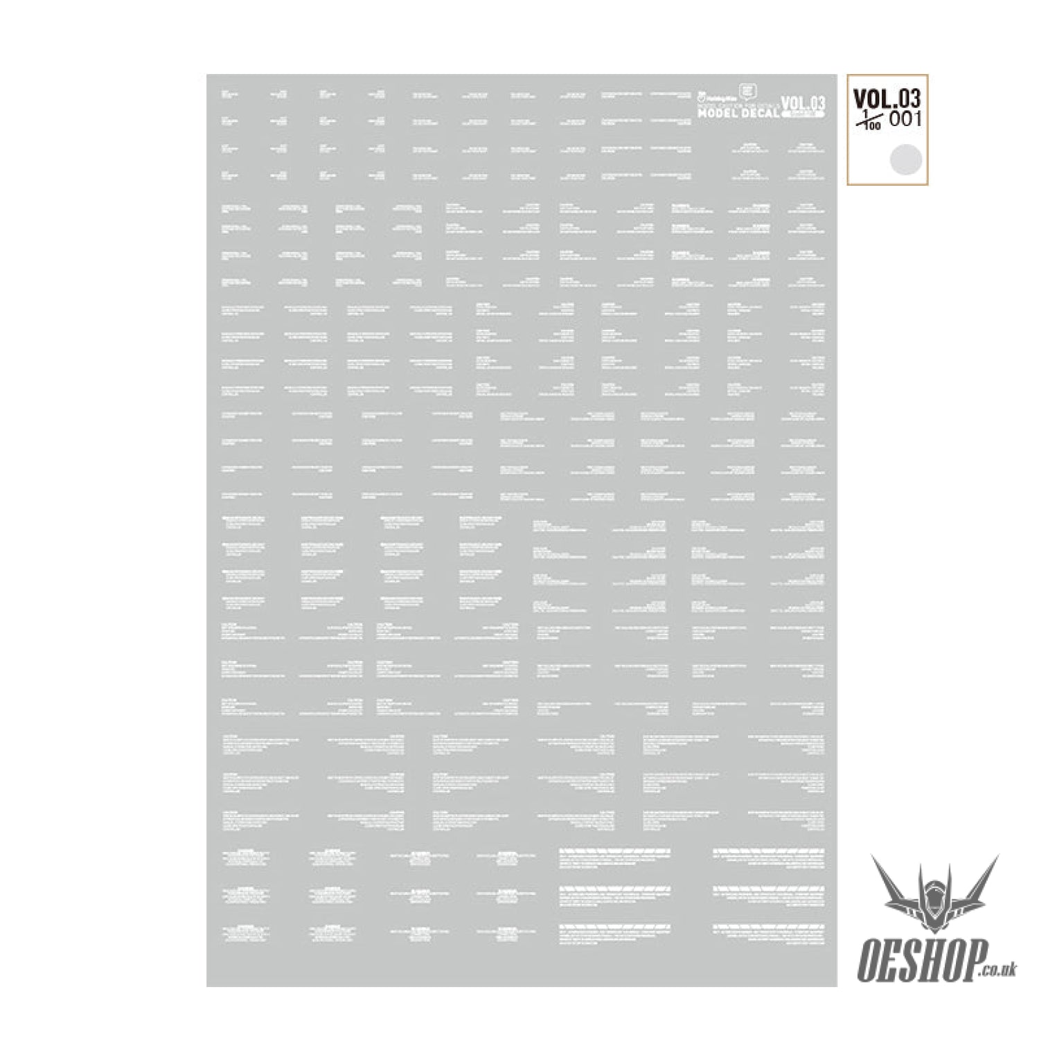 HobbyMio VOL.03 Model Decals Horizontal Text Universal For Sci-fi Mechas With UV Options Decals