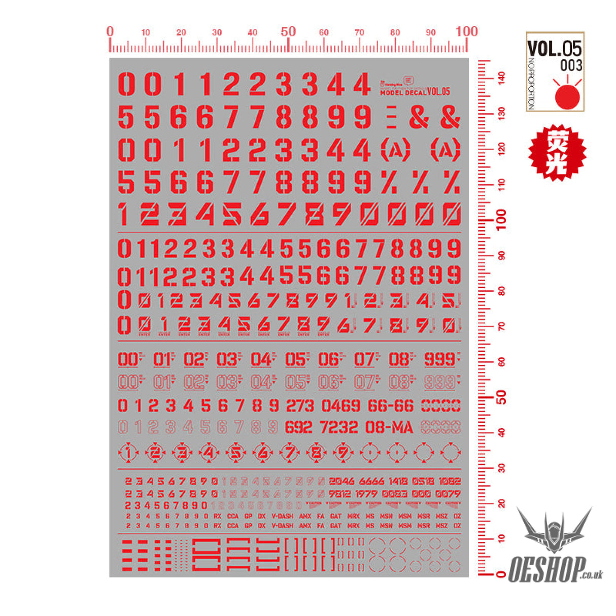 Hobbymio Vol.05 Model Decals Number Numeric Character With Uv Options Vol.05/003 (Red)