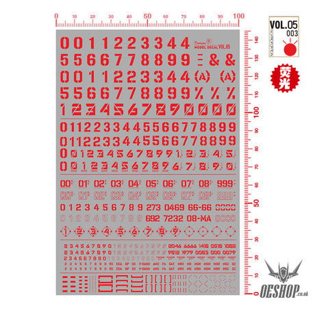Hobbymio Vol.05 Model Decals Number Numeric Character With Uv Options Vol.05/003 (Red)