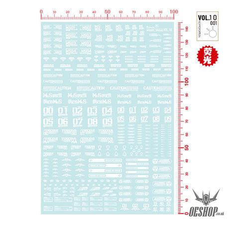 Hobbymio Vol.10 Model Decals Universal For Scale 1/100 & 1/144 Gundam With Uv Options Vol.010/001