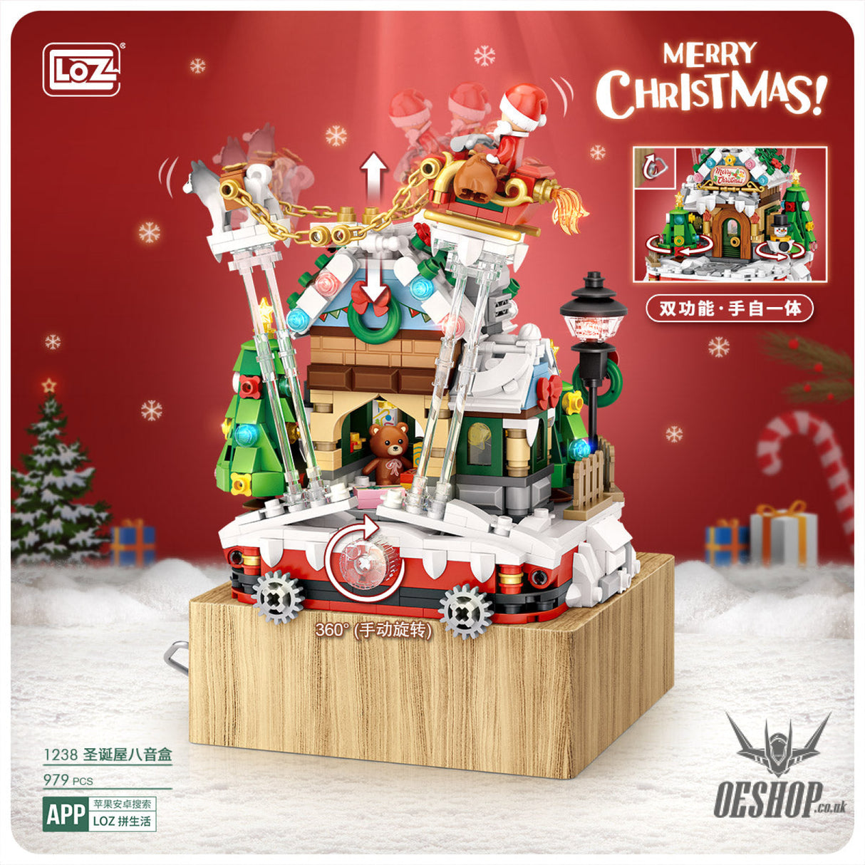 LOZ Mini Block 1238 Christmas house - Music box - 979 Pcs Model Bricks Building Blocks Building Blocks