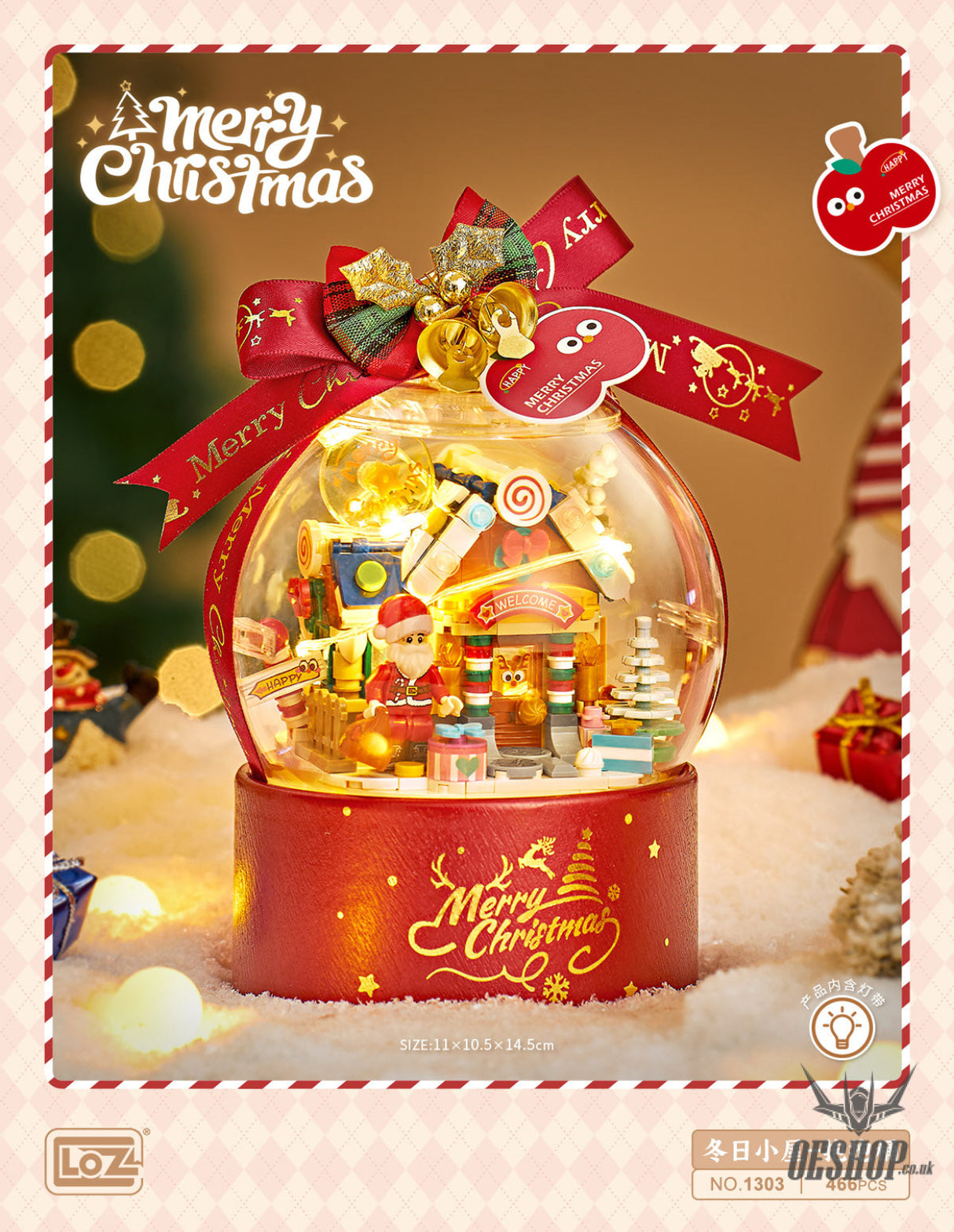 LOZ Mini Block 1303 Chrismas house Hugging bucket (with button cell) - 800 Pcs Model Bricks Building Blocks Building