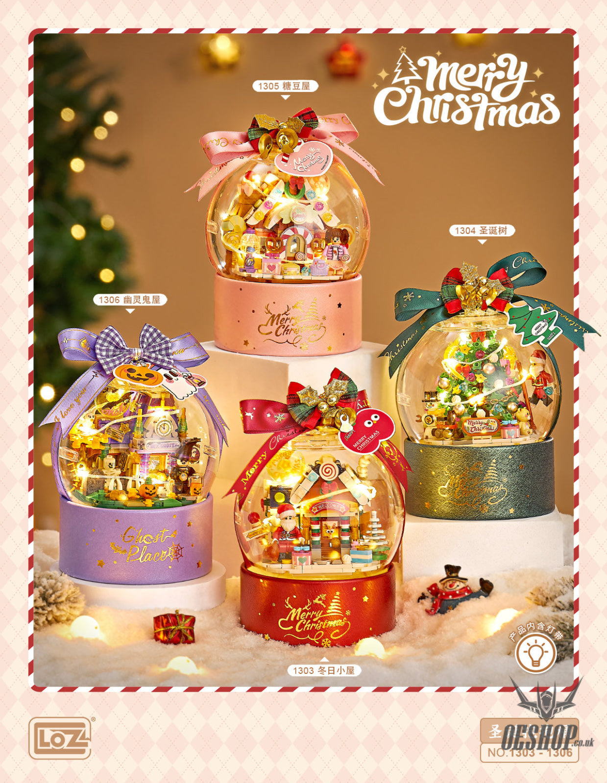 LOZ Mini Block 1303 Chrismas house Hugging bucket (with button cell) - 800 Pcs Model Bricks Building Blocks Building