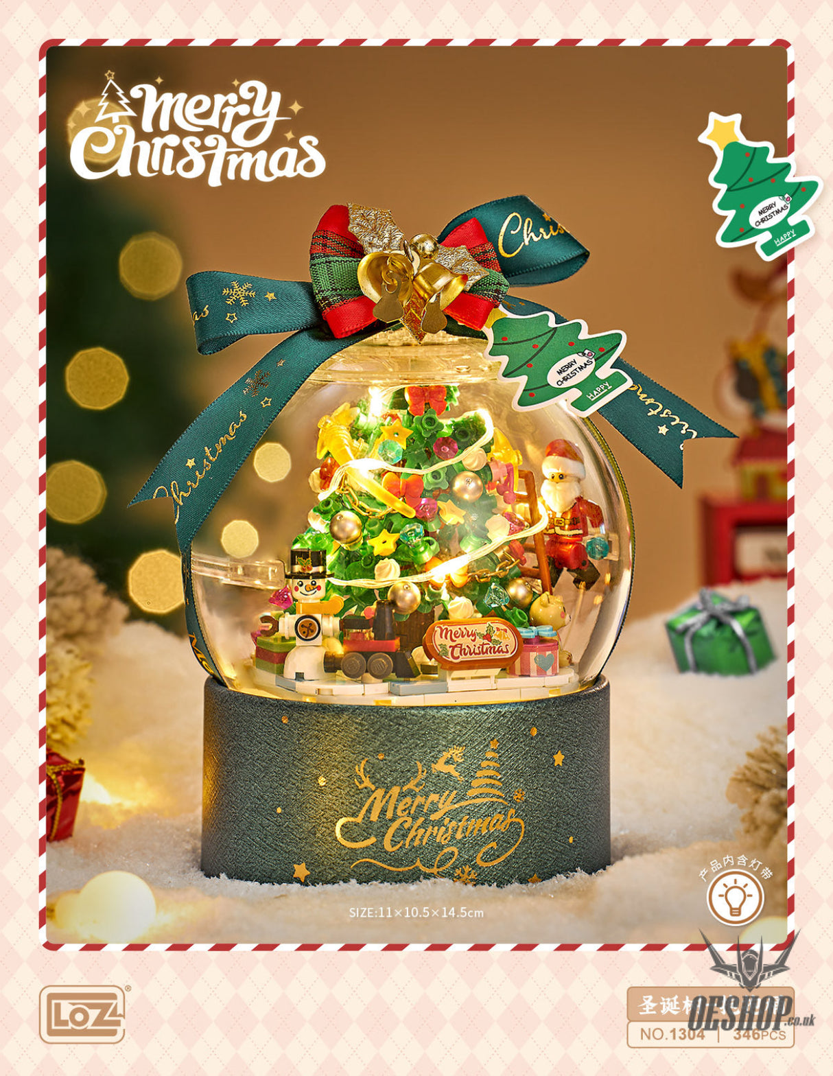 LOZ Mini Block 1304 Christmas tree Hugging bucket (with button cell) - 800 Pcs Model Bricks Building Blocks Building