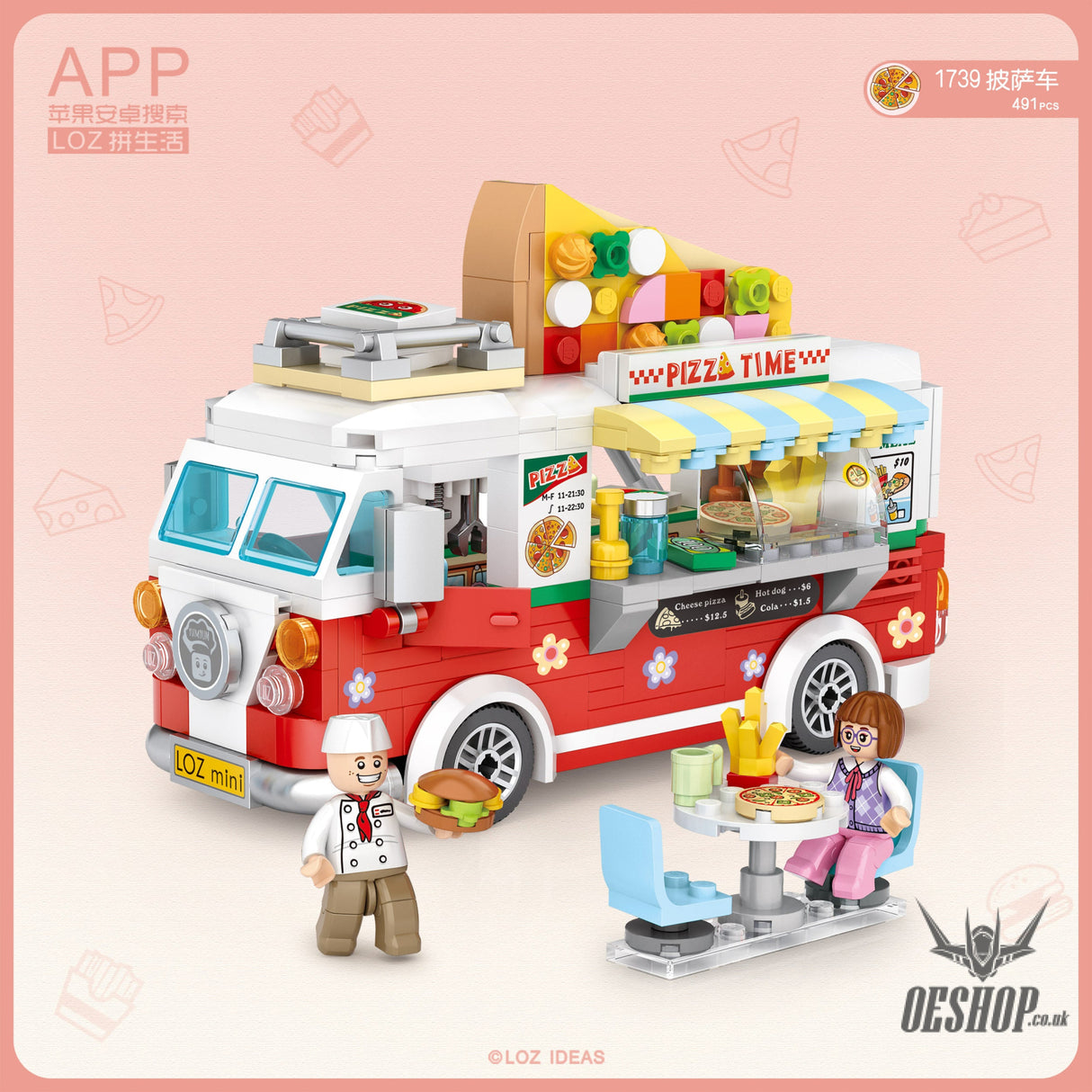 LOZ Mini Block 1739 Pizza truck - 491 Pcs Model Bricks Building Blocks Building Blocks