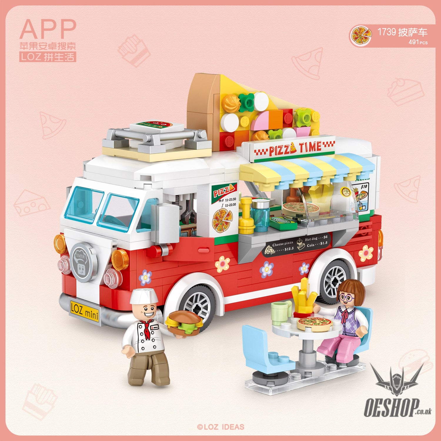 LOZ Mini Block 1739 Pizza truck - 491 Pcs Model Bricks Building Blocks Building Blocks