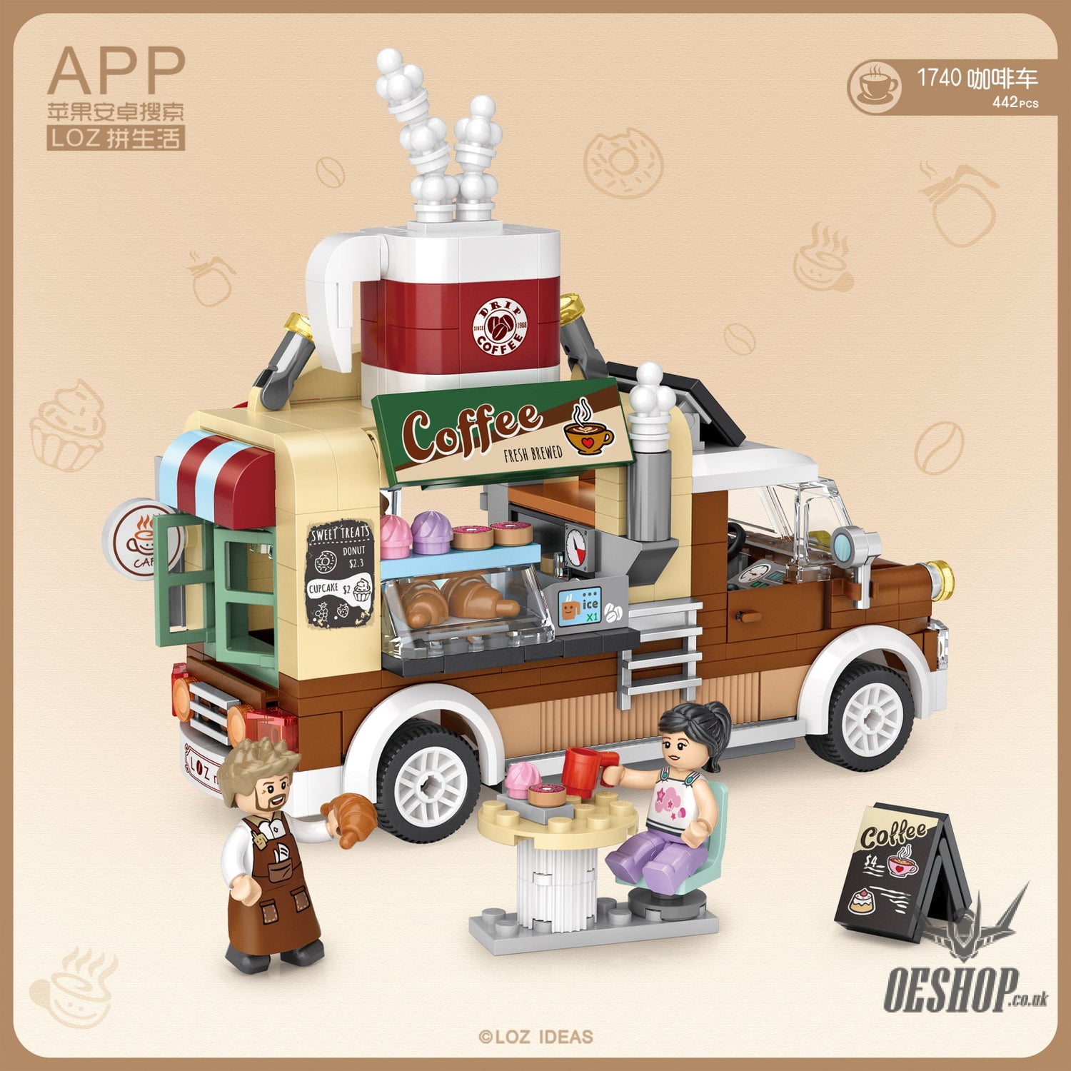 LOZ Mini Block 1740 Coffee truck - 444 Pcs Model Bricks Building Blocks Building Blocks