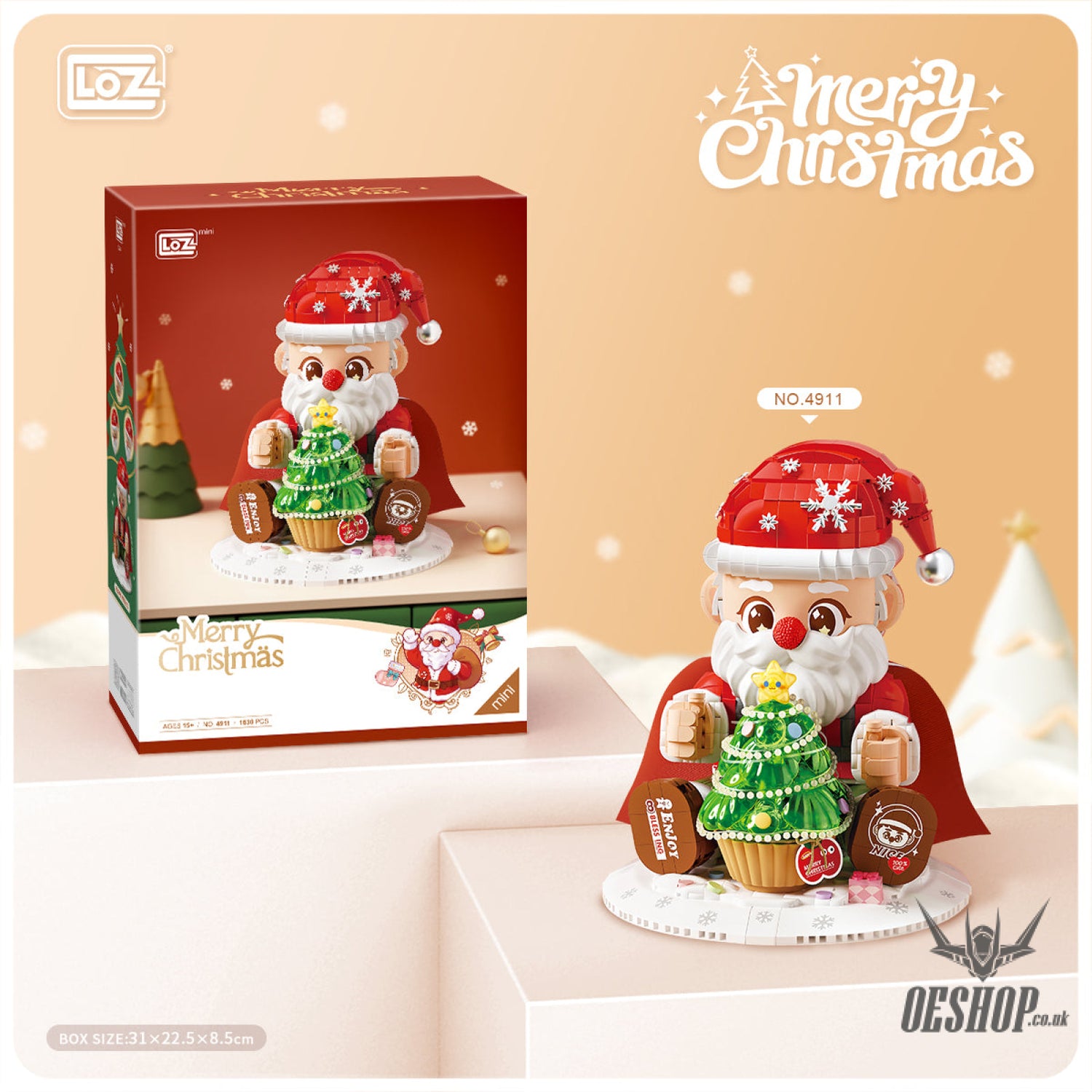 LOZ Mini Block 4911 Santa Claus (with Strip light not included battery) - 1630 Pcs Model Bricks Building Blocks