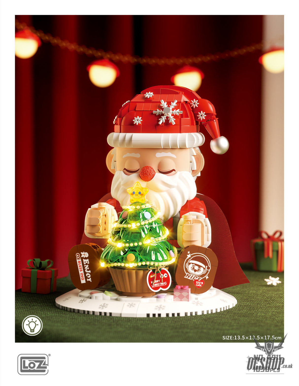 LOZ Mini Block 4911 Santa Claus (with Strip light not included battery) - 1630 Pcs Model Bricks Building Blocks