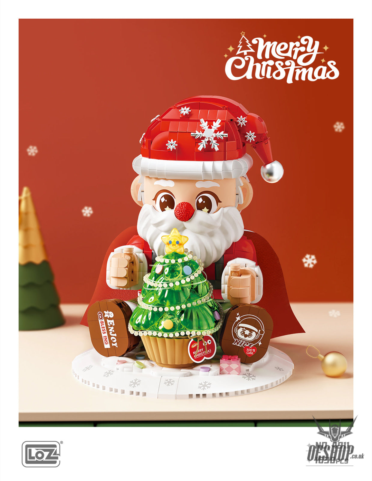 LOZ Mini Block 4911 Santa Claus (with Strip light not included battery) - 1630 Pcs Model Bricks Building Blocks