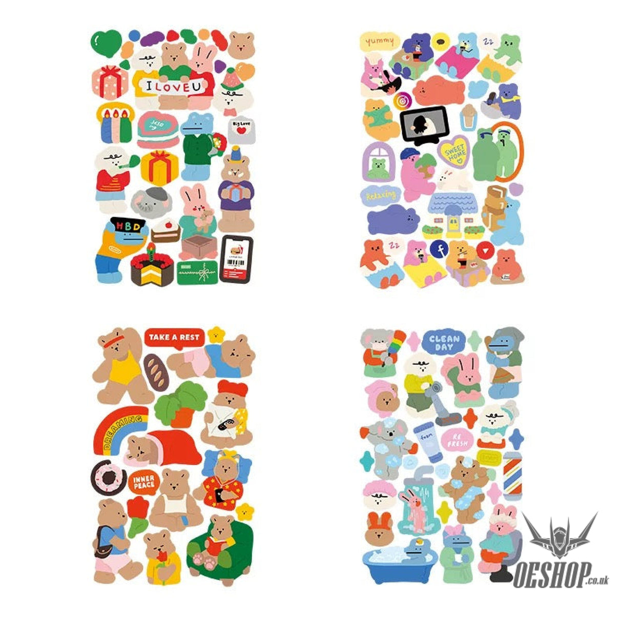 Yzyuezhen Cute Animal Stickers (4 pieces) Busy Day (4 pieces) Sticker