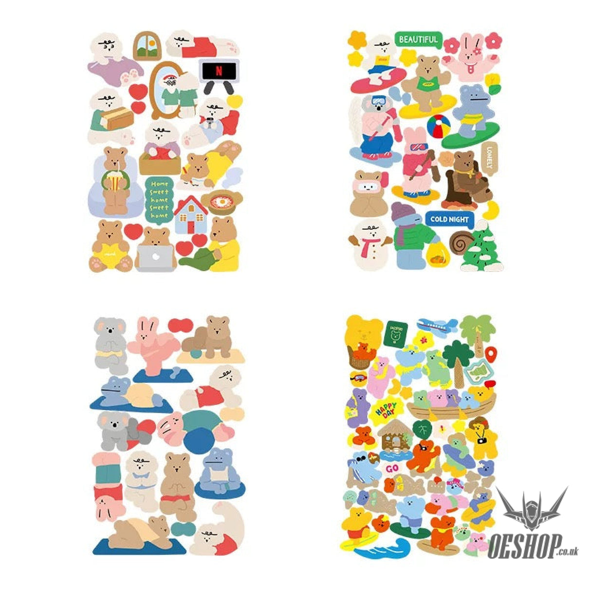 Yzyuezhen Cute Animal Stickers (4 pieces) Cozy Home (4 pieces) Sticker