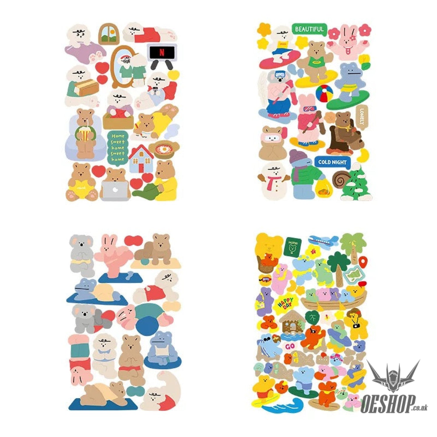 Yzyuezhen Cute Animal Stickers (4 pieces) Cozy Home (4 pieces) Sticker