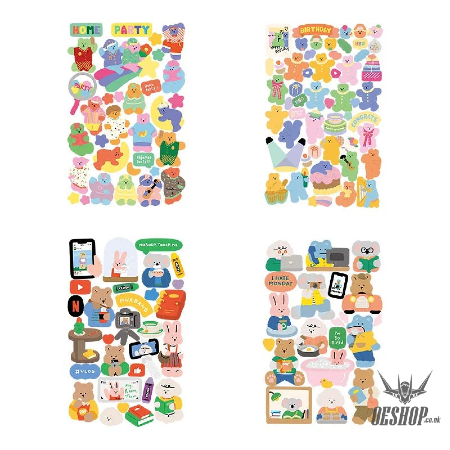 Yzyuezhen Cute Animal Stickers (4 pieces) Study Time (4 pieces) Sticker