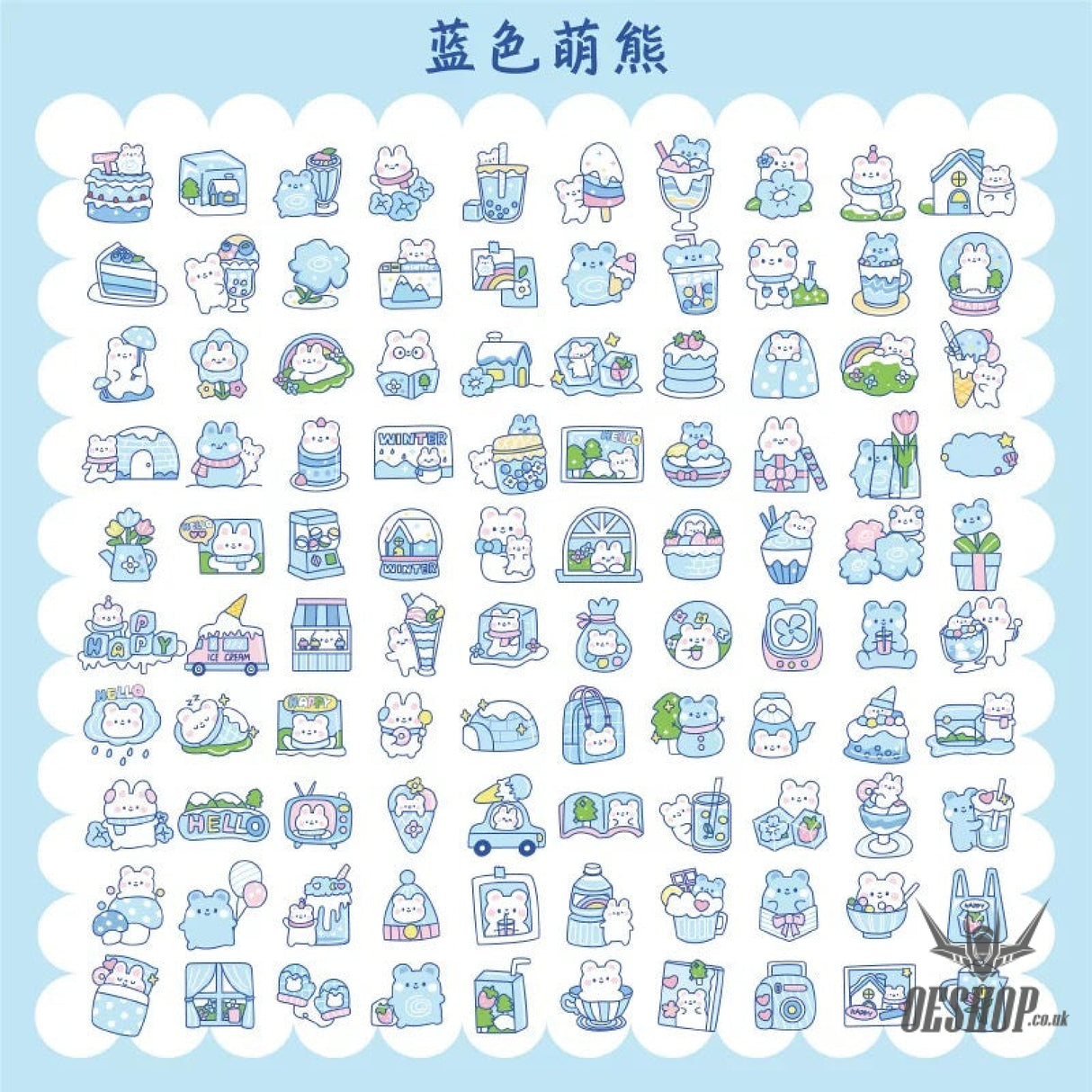 Yzyuezhen Cute Bear & Bunny Stickers (200 pieces) Blue Cute Bear (200 pieces) Sticker