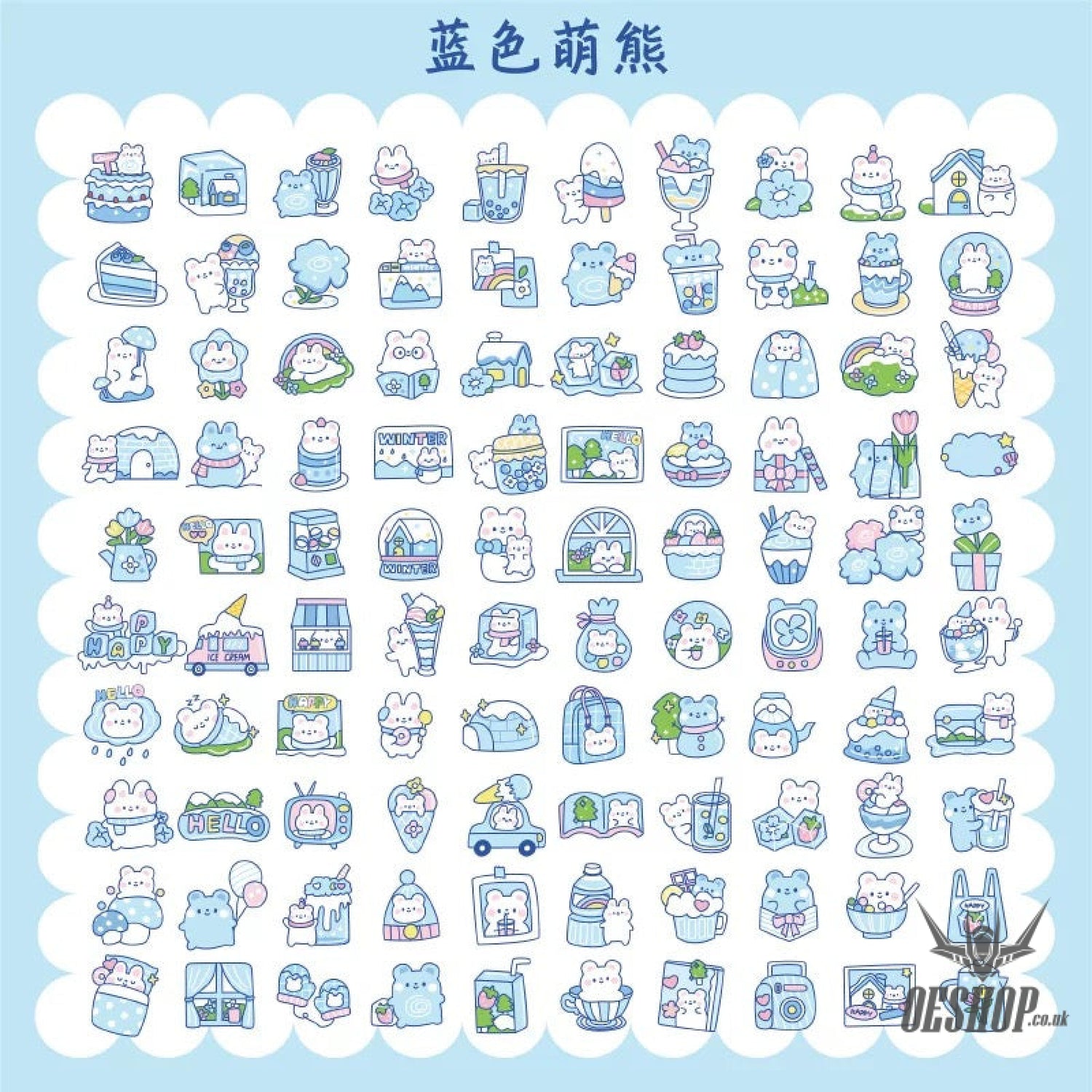 Yzyuezhen Cute Bear & Bunny Stickers (200 pieces) Blue Cute Bear (200 pieces) Sticker