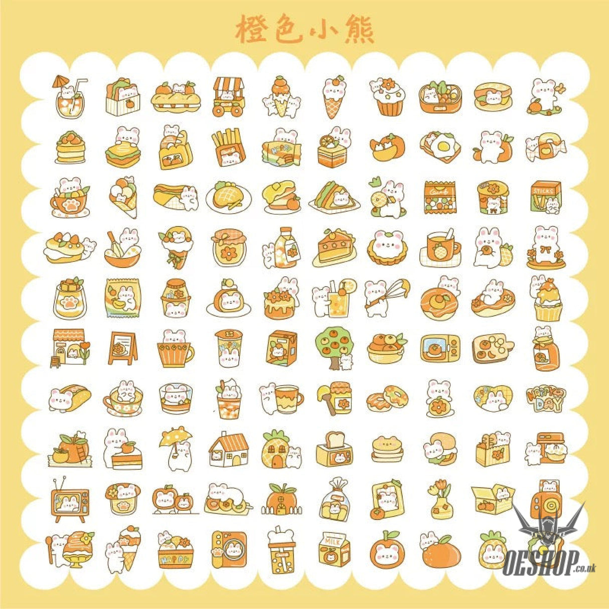 Yzyuezhen Cute Bear & Bunny Stickers (200 pieces) Orange Bear (200 pieces) Sticker