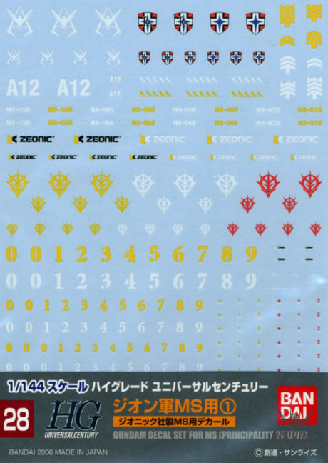 Bandai Gundam Decal GD-28 1/144 HGUC Zeon MS #1 Decal Decals