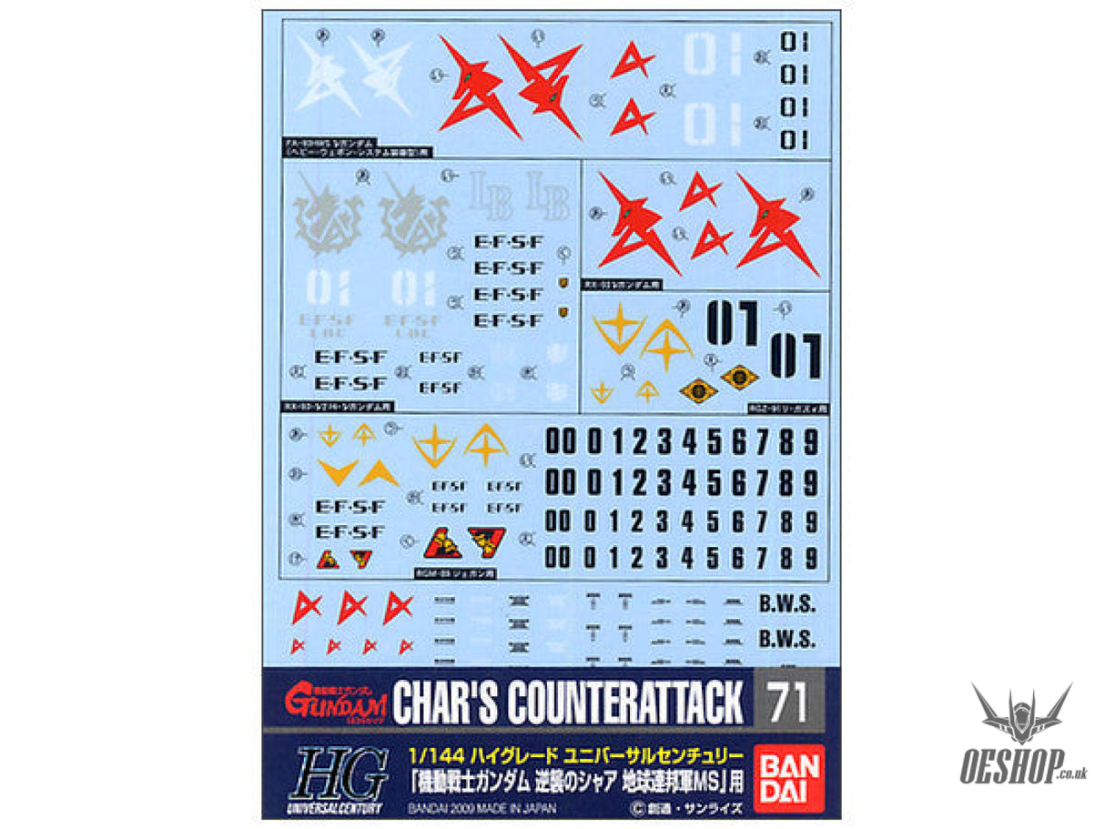 Bandai Gundam Decal GD-71 1/144 HG EFSF Char’s Counterattack Ver. Decal Decals