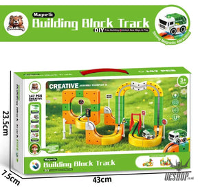DeLeXiong DD1073 Magnetic Building Block Track Set – City Pioneer with Light-Up Vehicle (147 PCS) - Toys