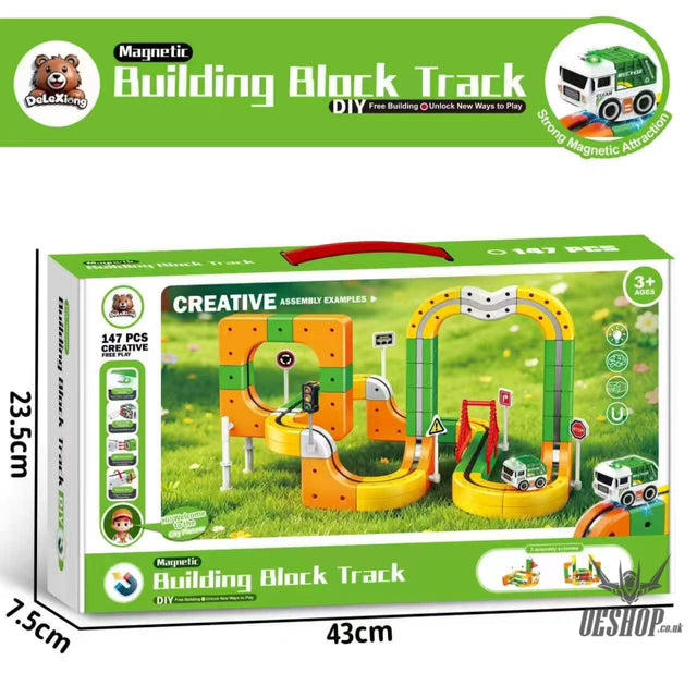 DeLeXiong DD1073 Magnetic Building Block Track Set – City Pioneer with Light-Up Vehicle (147 PCS) - Toys