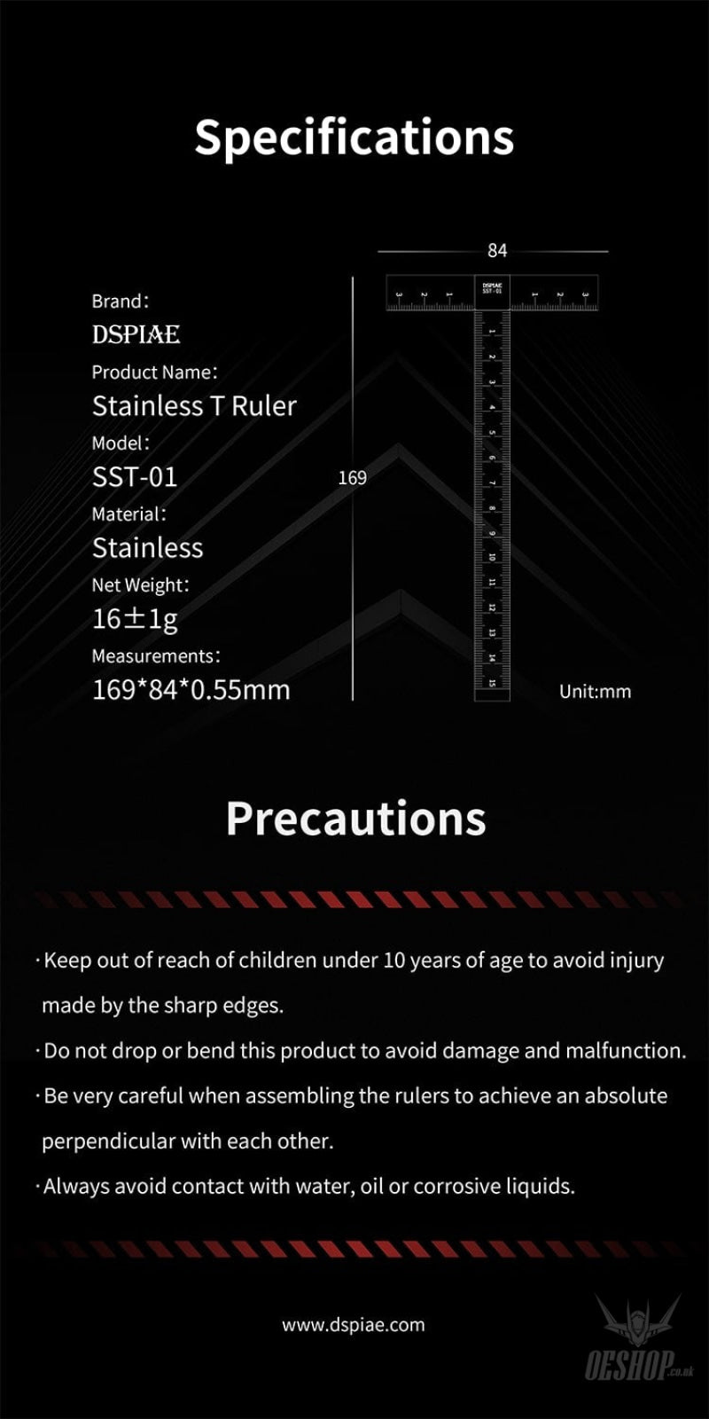 DSPIAE SST-01 Stainless steel T Ruler DSPIAE 5.99 OEShop