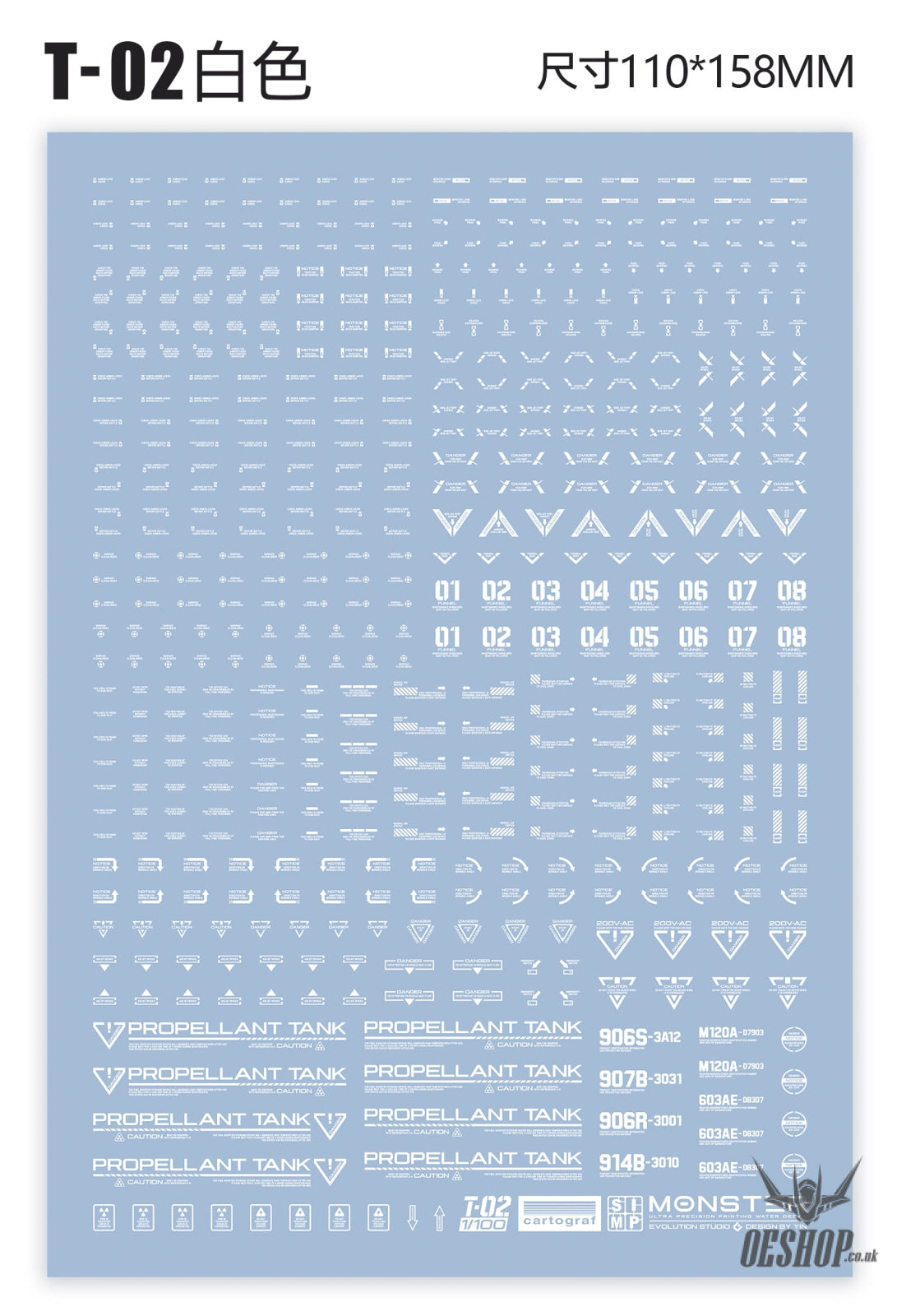 Evo 1/100 Monster Series Ultra High Definition Universal General Decals Evolution Studio T02 - White