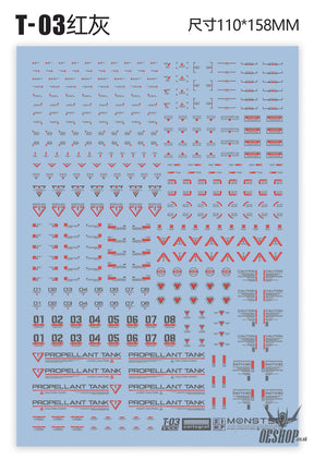Evo 1/100 Monster Series Ultra High Definition Universal General Decals Evolution Studio T03 - Red