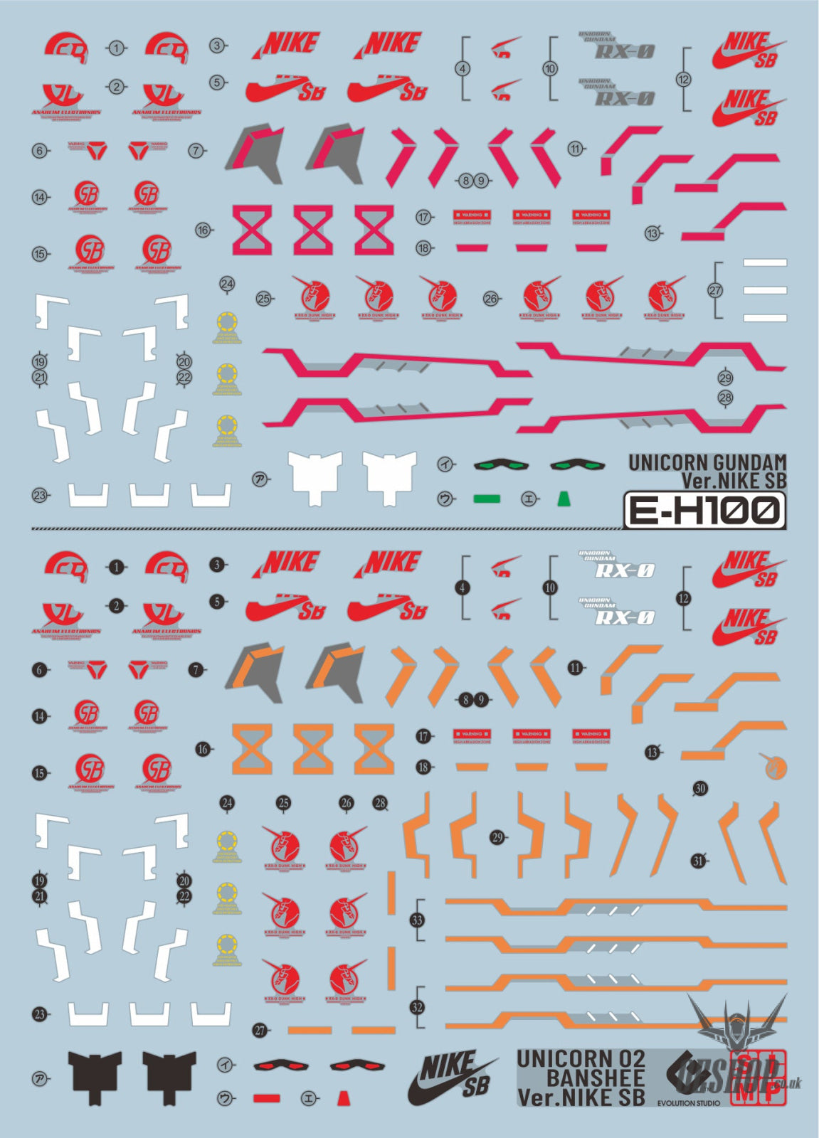 Evo - E-Hg100N (Uv) Hg Unicorn Ver.nike Evolution Studio Decals