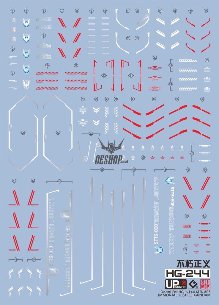 EVO - E-HG244 (UV) HG Immortal Justice Gundam Evolution Studio Decal Decals