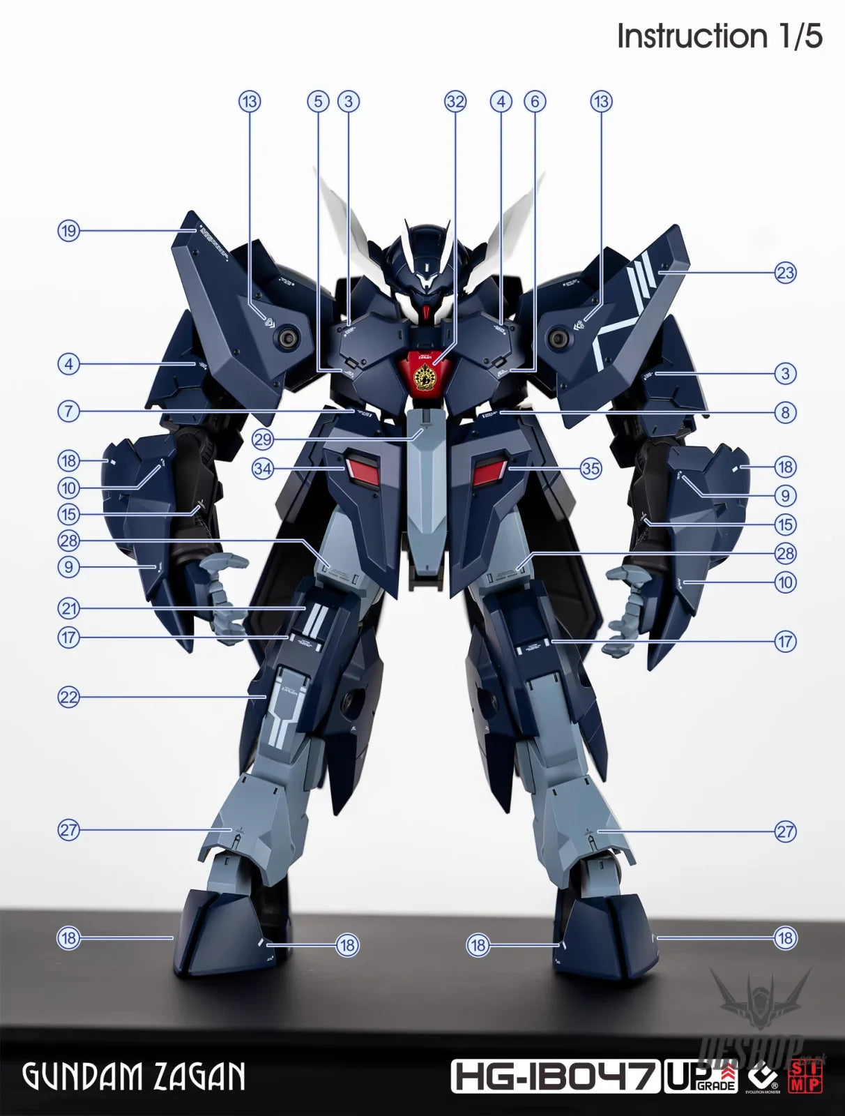 EVO - E-HGIBO-47 (UV) HGIBO Iron-Blooded Orphans GUNDAM ZAGAN Evolution Studio Decals - Decals