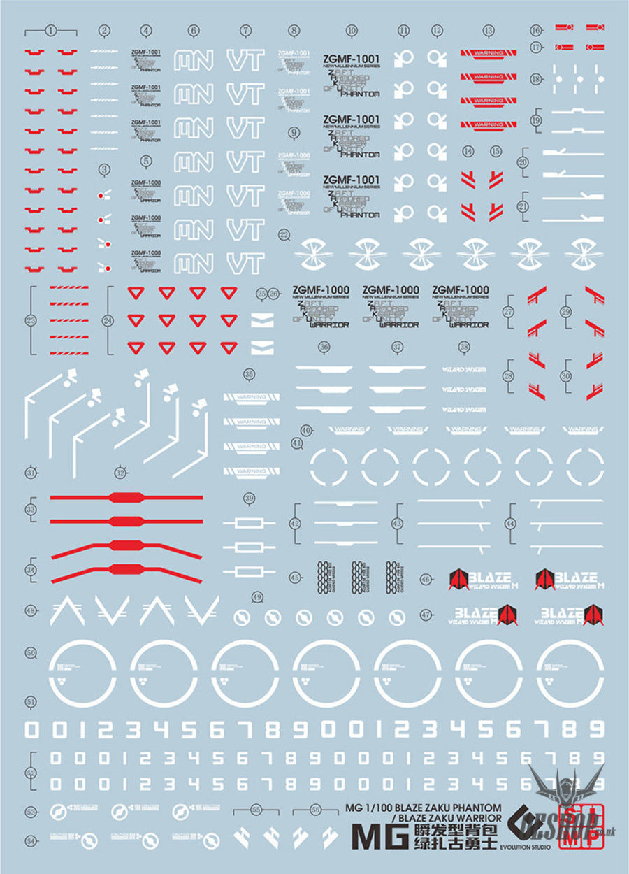 EVO - E-m172 (UV) MG Blaze Wizard Zaku Phantom Evolution Studio Decals ...