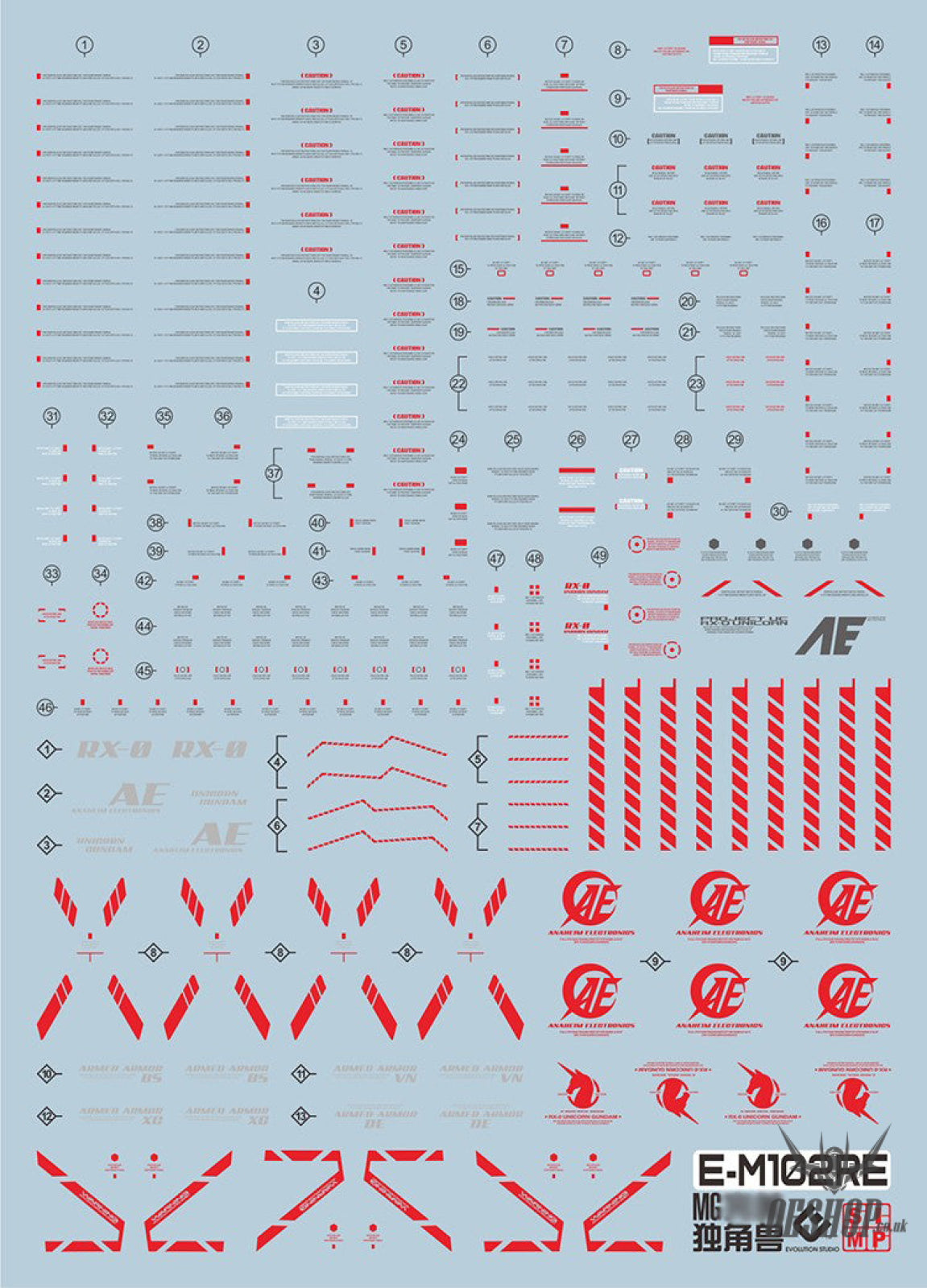 Evo - E-Mg102 (Uv) Mg Unicorn Perfectibility Gundam Evolution Studio Decals (Red)