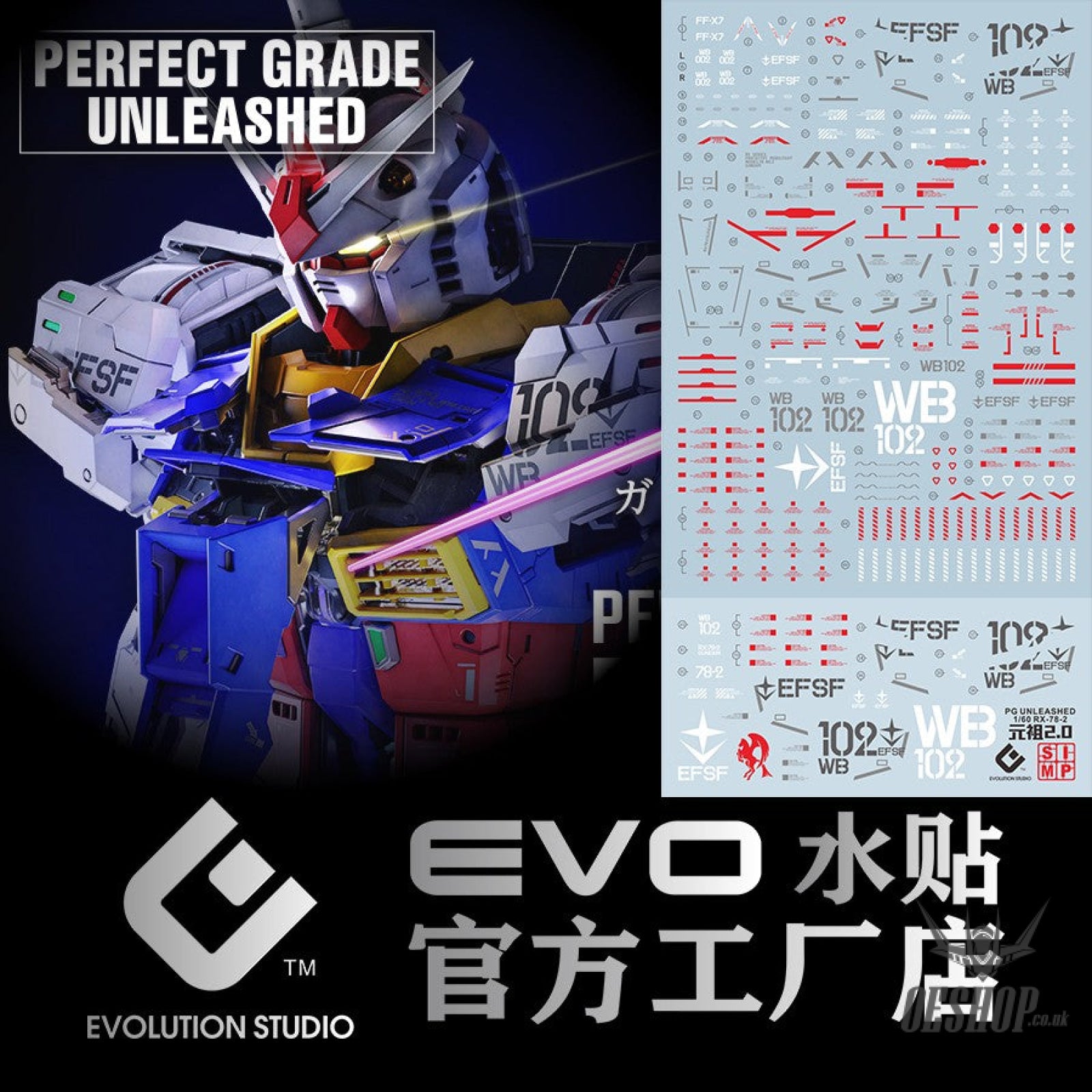 DL Model Water Slide Decal Sticker For PG 1/60 RX-78-2 2.0 Unleashed Gundam - Pre-cut