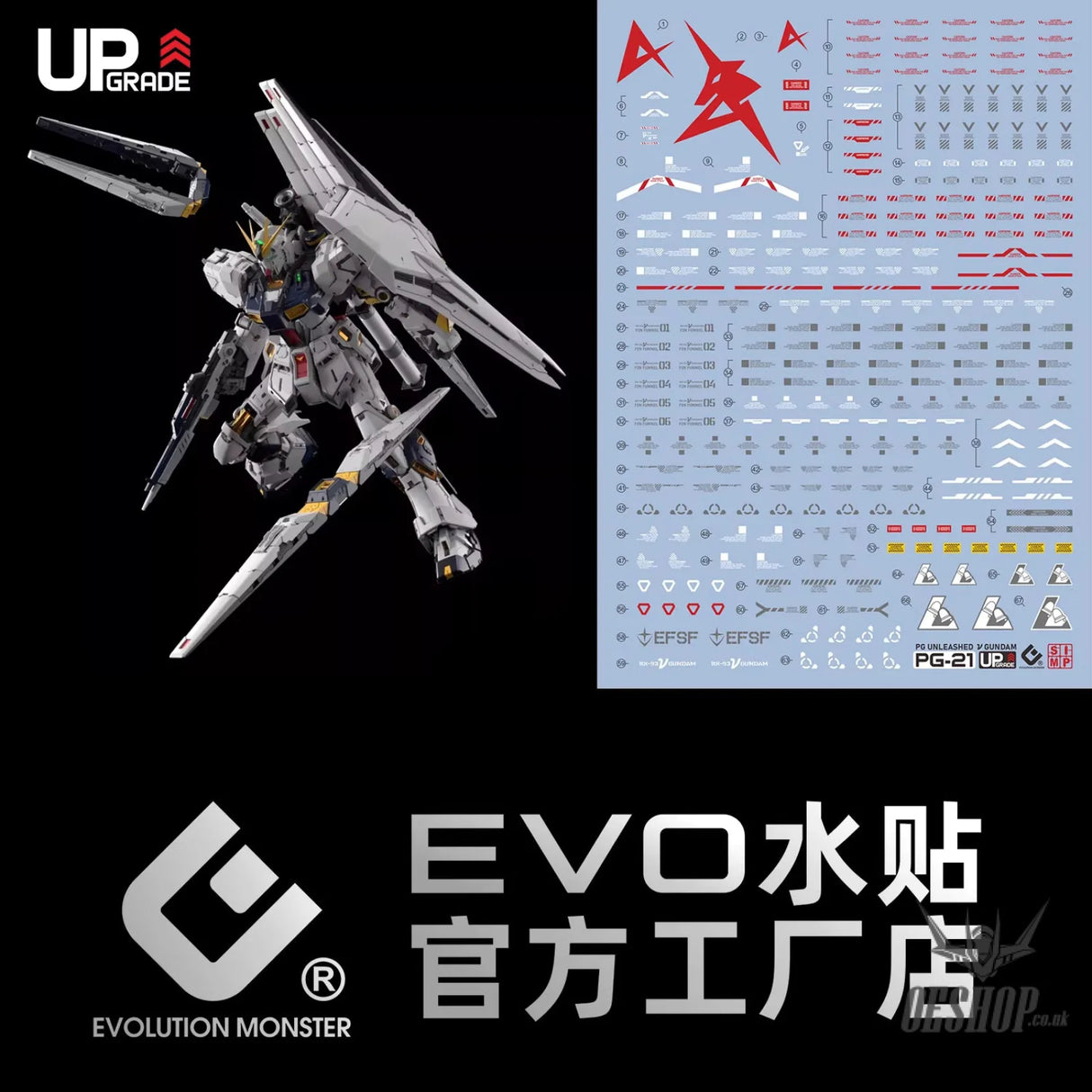 EVO - E-PG21 (UV) PG Unleashed RX-93 Nu Gundam Evolution Studio Decals - Decals